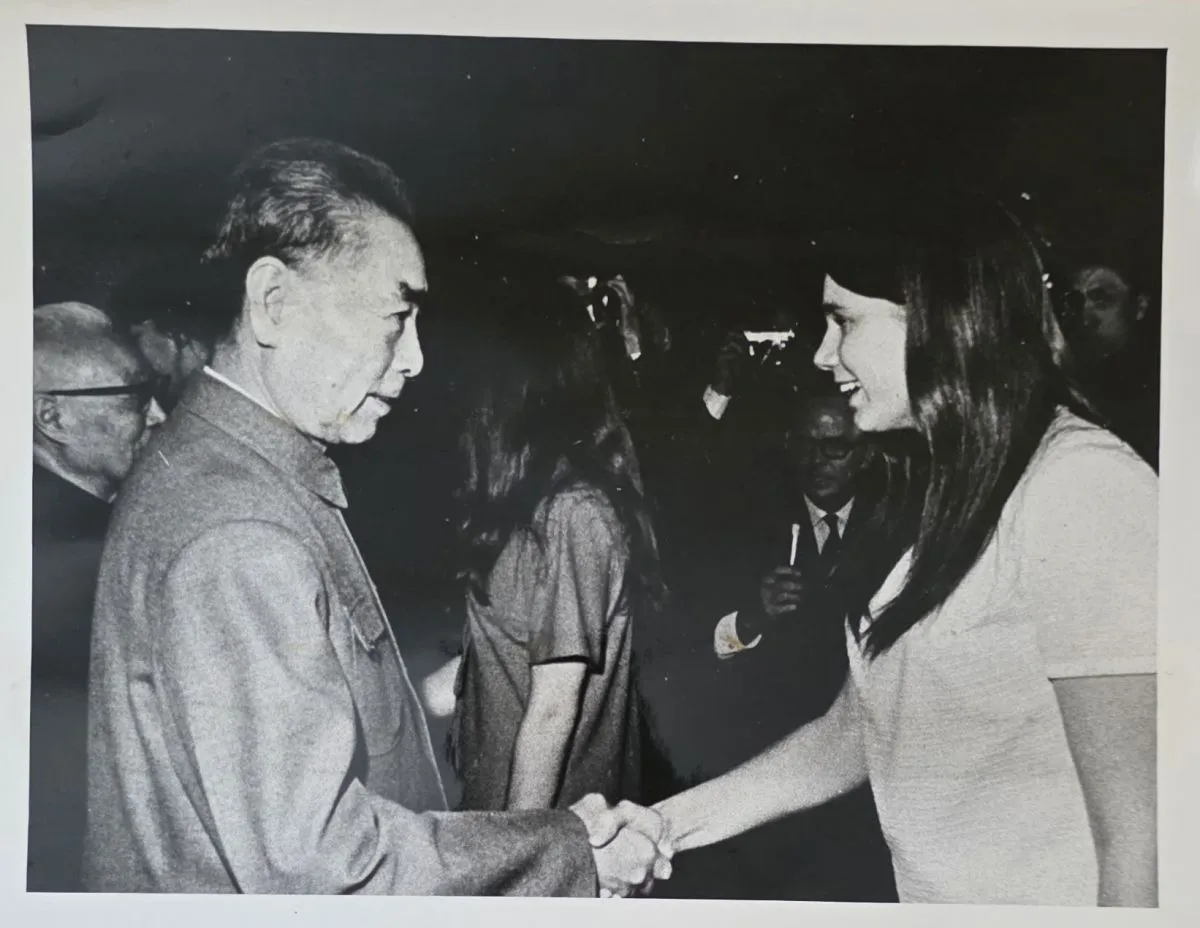 Premier Zhou Enlai with Judy Hoarfost in 1971. Image courtesy of Cusef.org.hk