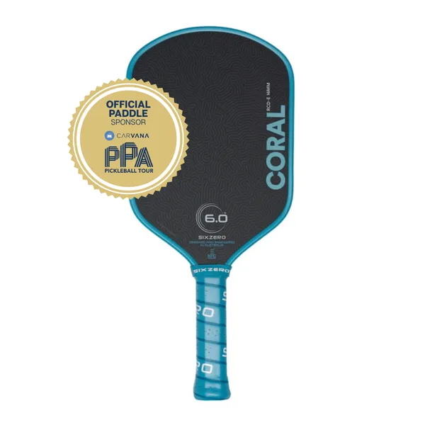 Six Zero Coral 16mm Elongated Pickleball Paddle - Blue - Official Paddle Sponsor of the PPA Tour