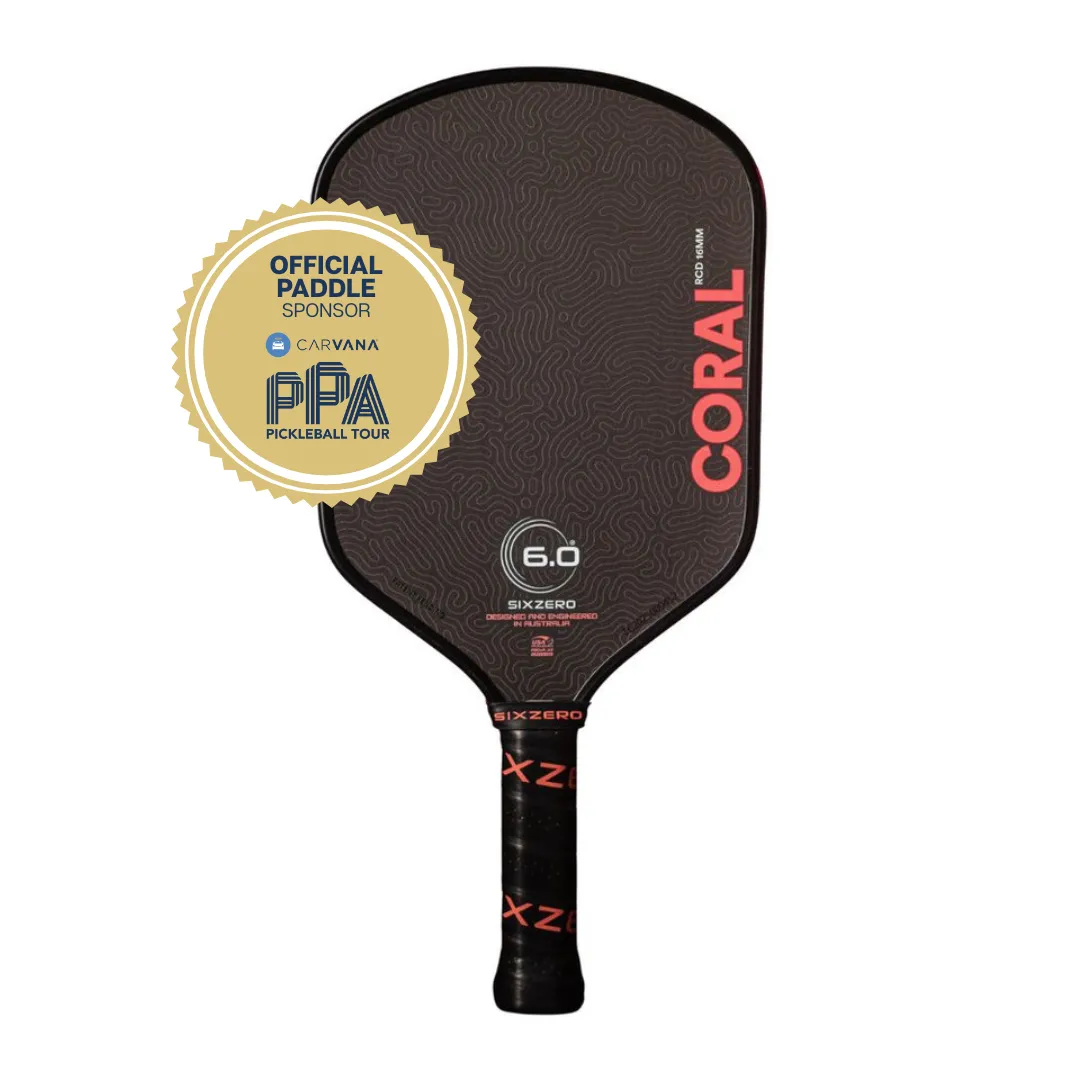 Six Zero Coral Hybrid 16mm Pickleball Paddle - Pink/Black - Official Paddle Sponsor of the PPA Tour