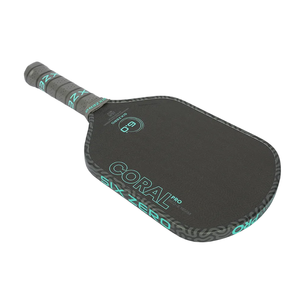 Six Zero Coral Pro Elongated Pickleball Paddle - Flat Lay, Alternate View