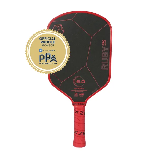 Six Zero Ruby Pro 14mm Pickleball Paddle - Red/Black- Official Paddle Sponsor of the PPA Tour