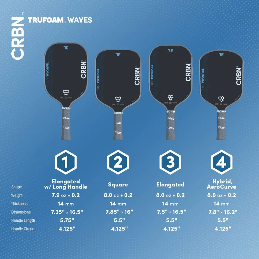 CRBN TruFoam Waves 1 Elongated Pickleball Paddle Shape comparison