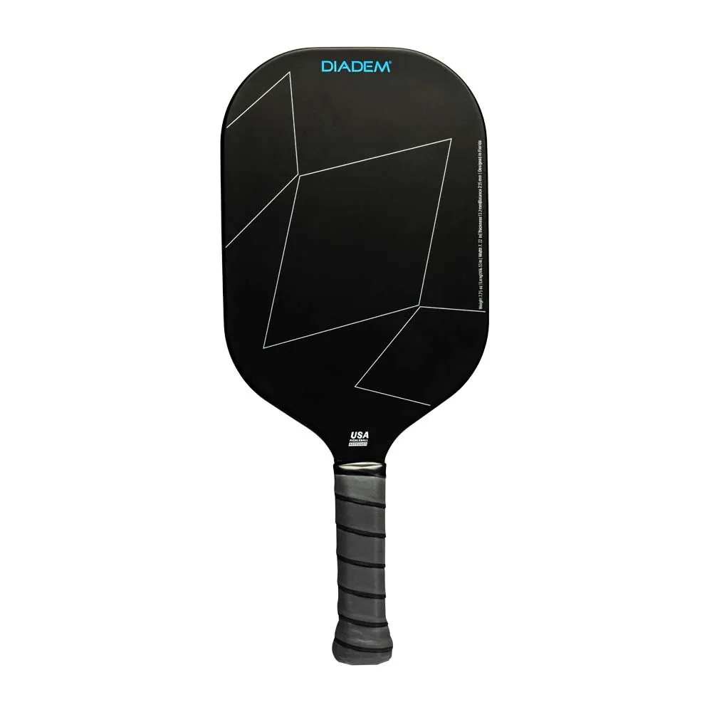 Back view of the black and blue Diadem A52 Carbon Fiber Pickleball Paddle