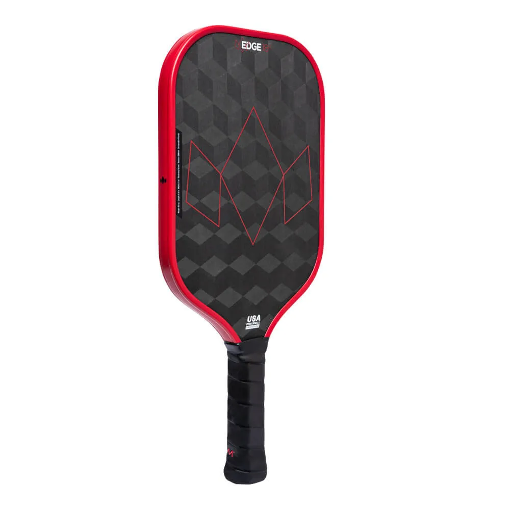 Angled view of the Diadem Edge 18K Carbon Fiber Pickleball Paddle and Edge Shield Pro edge guard.