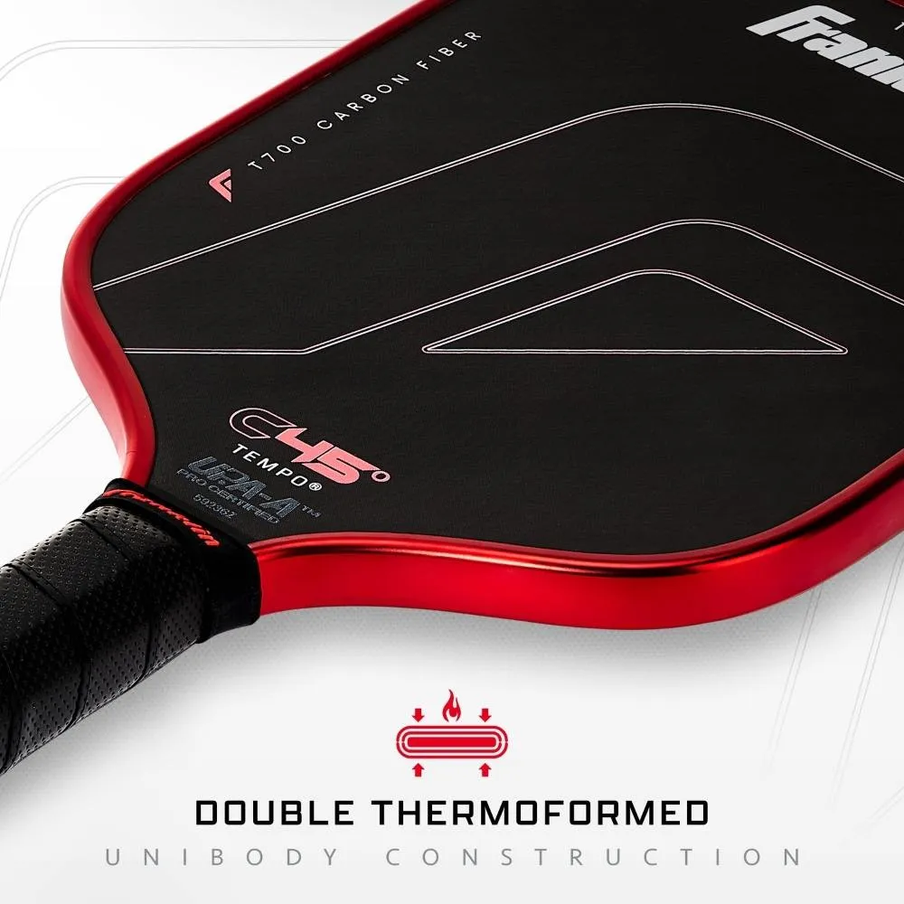 Double thermoformed tech infographic of the Franklin C45 Tempo 14mm Pickleball Paddle