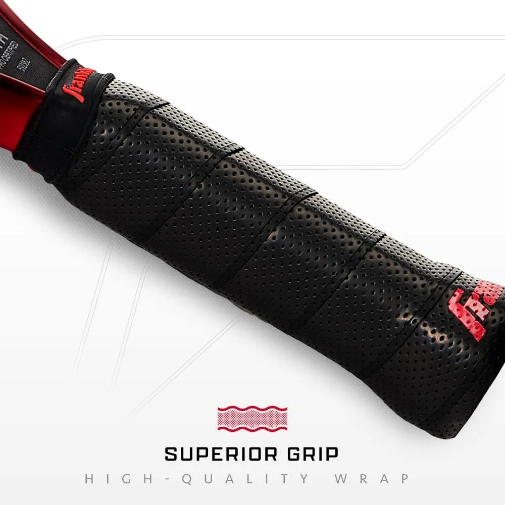 Superior grip infographic of the Franklin C45 Tempo 14mm Pickleball Paddle