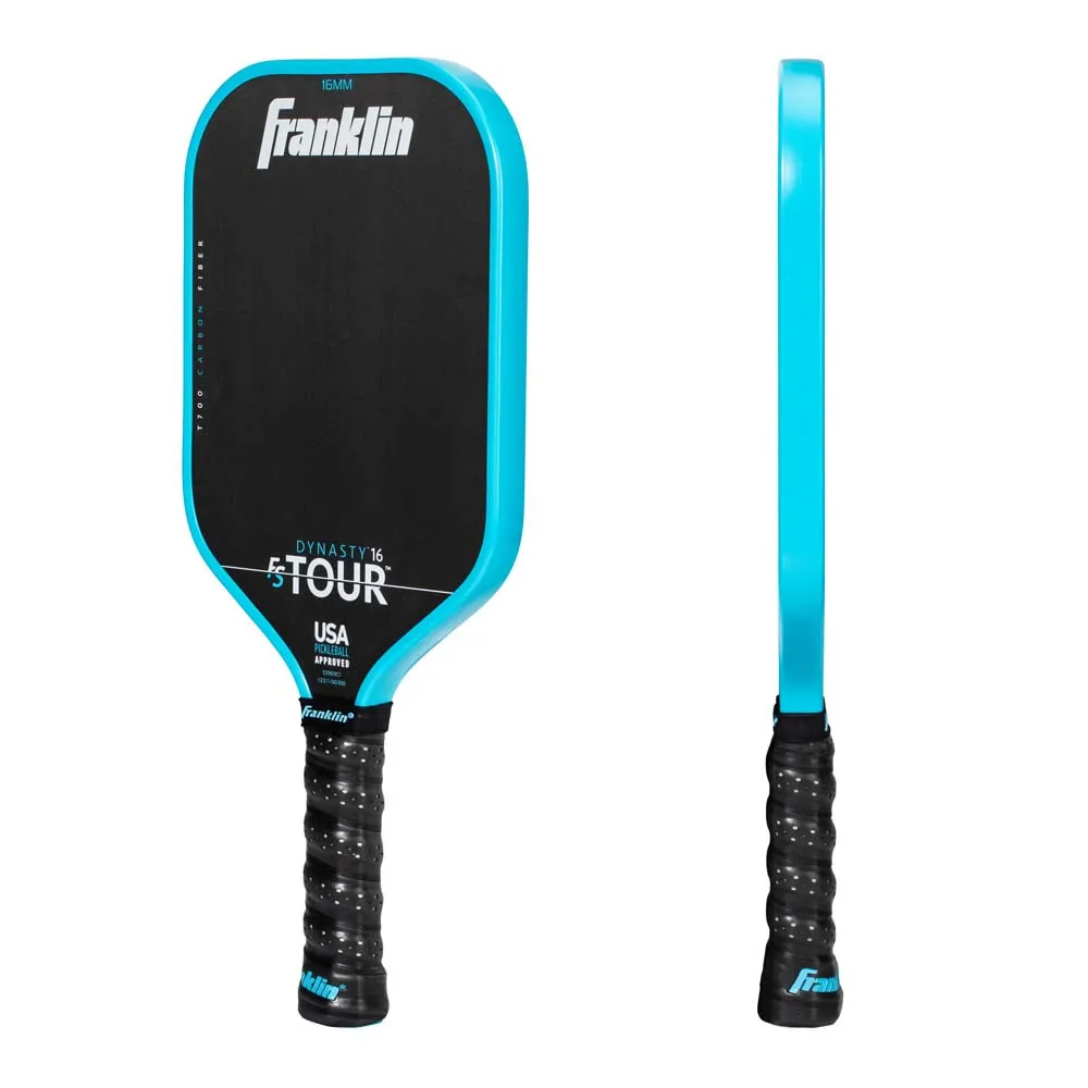Side view and edge guard view of the Franklin FS Tour Dynasty 16mm Carbon Fiber Pickleball Paddle