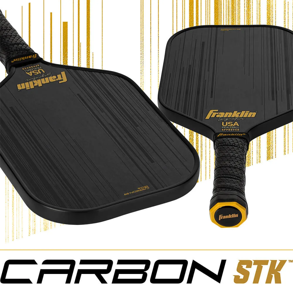 Franklin Signature Carbon STK Paddle featuring a nitro-infused textured carbon surface. Available in color black with gold accenting