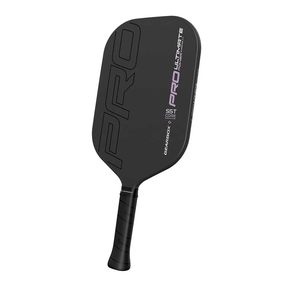 Angled view of the Gearbox PRO ULTIMATE Elongated 14mm Pickleball Paddle.