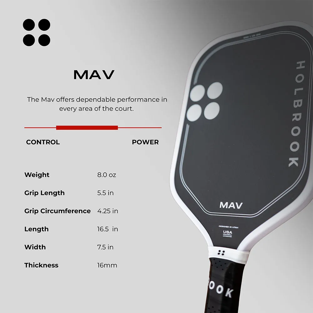 Holbrook Mav 16mm Pickleball Paddle - Infographic