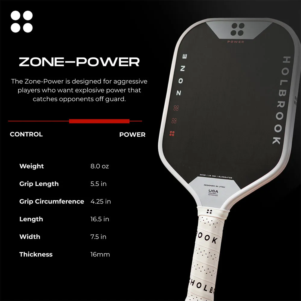 Holbrook Zone Power 16mm Pickleball Paddle - Infographic