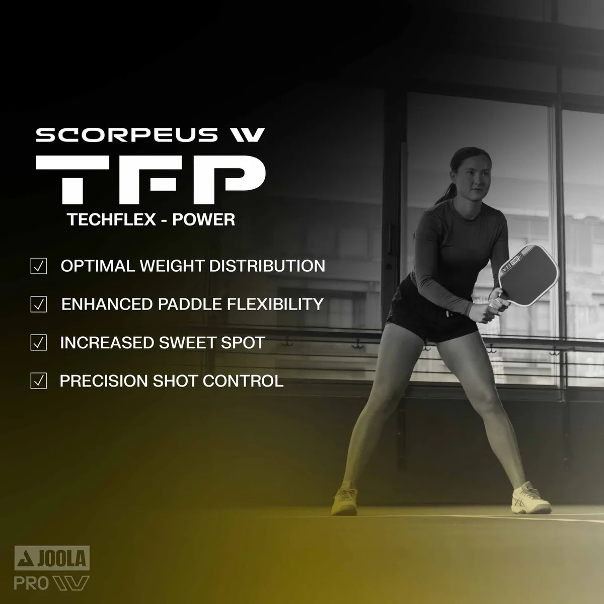 Tech Flex technology in the Anna Bright JOOLA Scorpius 14mm Pro IV pickleball paddle