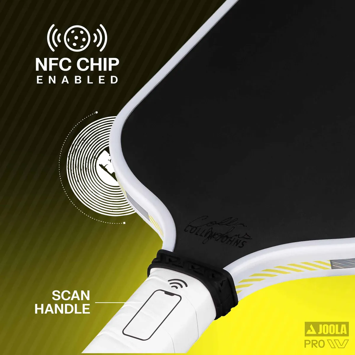 NFC chip technology in the Collin Johns JOOLA Scorpeus 16mm Pro IV pickleball paddle