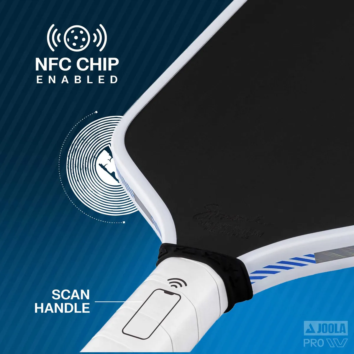 NFC chip tech in the JOOLA Simone Jardim Hyperion 16mm Pro IV pickleball paddle