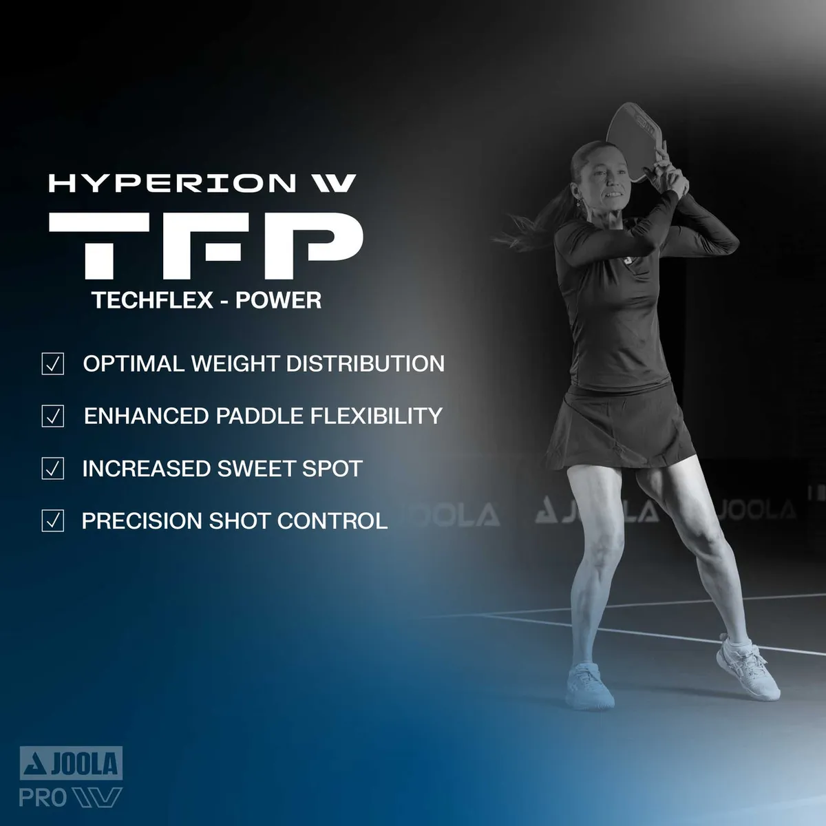 Tech Flex technology in the JOOLA Simone Jardim Hyperion 16mm Pro IV pickleball paddle