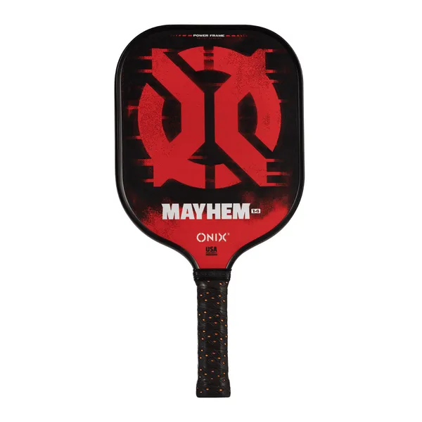 ONIX Evoke Mayhem Composite Pickleball Paddle foam-filled tennis handle, edge guard, and DF composite hitting surface and 14mm thick core.