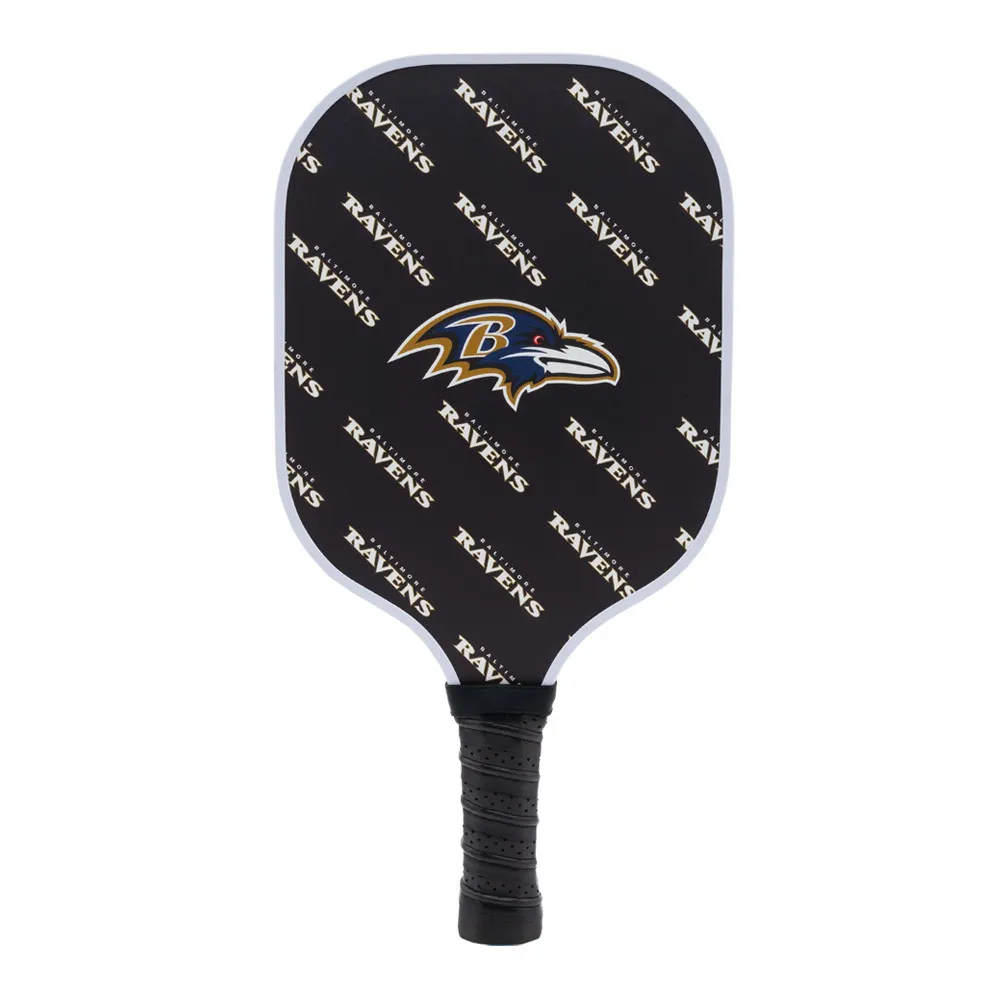 View of the Baltimore ravens pickleball paddle by Parrot Paddles