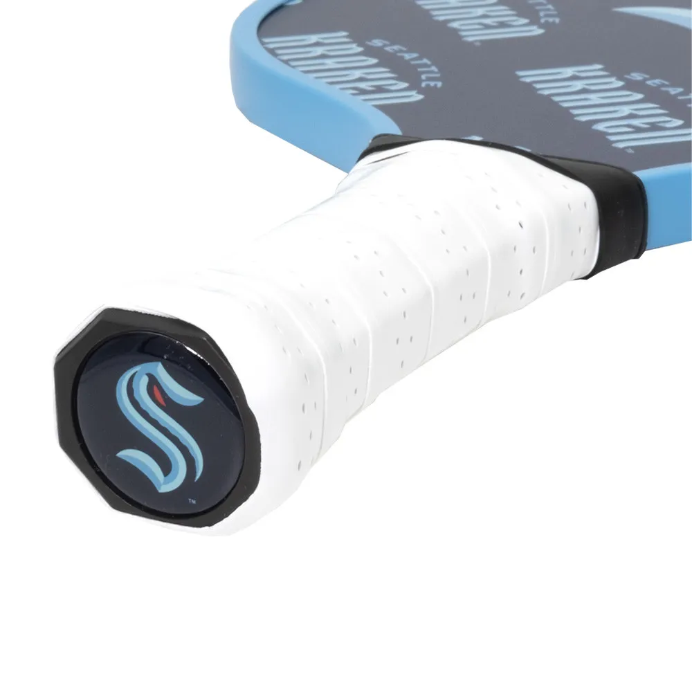 View of the Seattle Kraken Pickleball Paddle butt Cap and handle