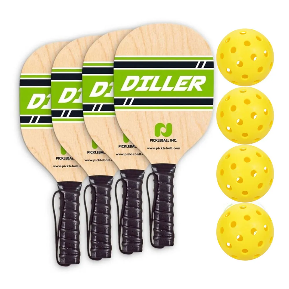 Diller Wood Paddle Bundle including four paddles and four pickleballs